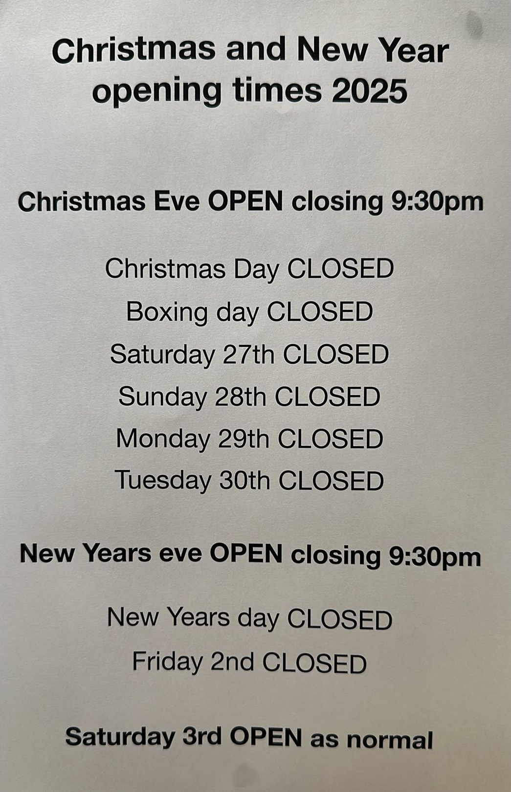 Spring Opening Hours